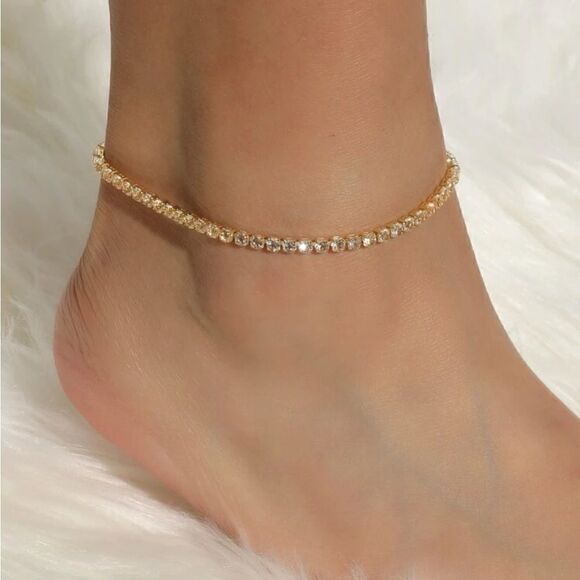 Gold diamond anklet S565 - Picture 1 of 3